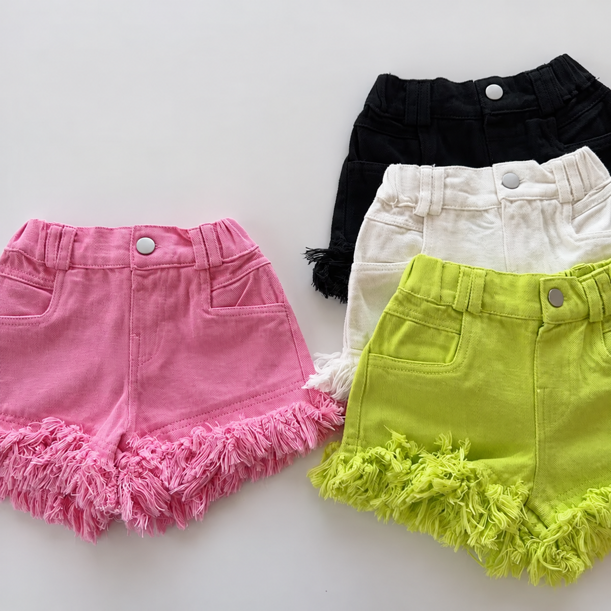 Fringe Hem High-Waisted Denim Shorts for Girls