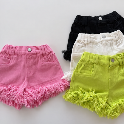 Fringe Hem High-Waisted Denim Shorts for Girls