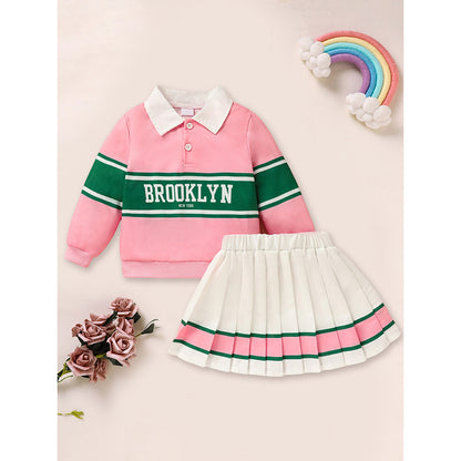 Toddler Girls’ Colorblock Sweatshirt & Pleated Skirt Set – Soft, Stylish & Picture-Perfect