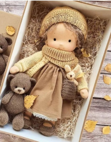 Handmade Curly Girl Plush Doll – 30cm Velvet Stuffed Toy with Clothes