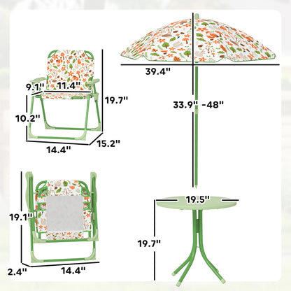 Kids Picnic Table & Chair Set with Umbrella – Outdoor Activity Table, Foldable, Green