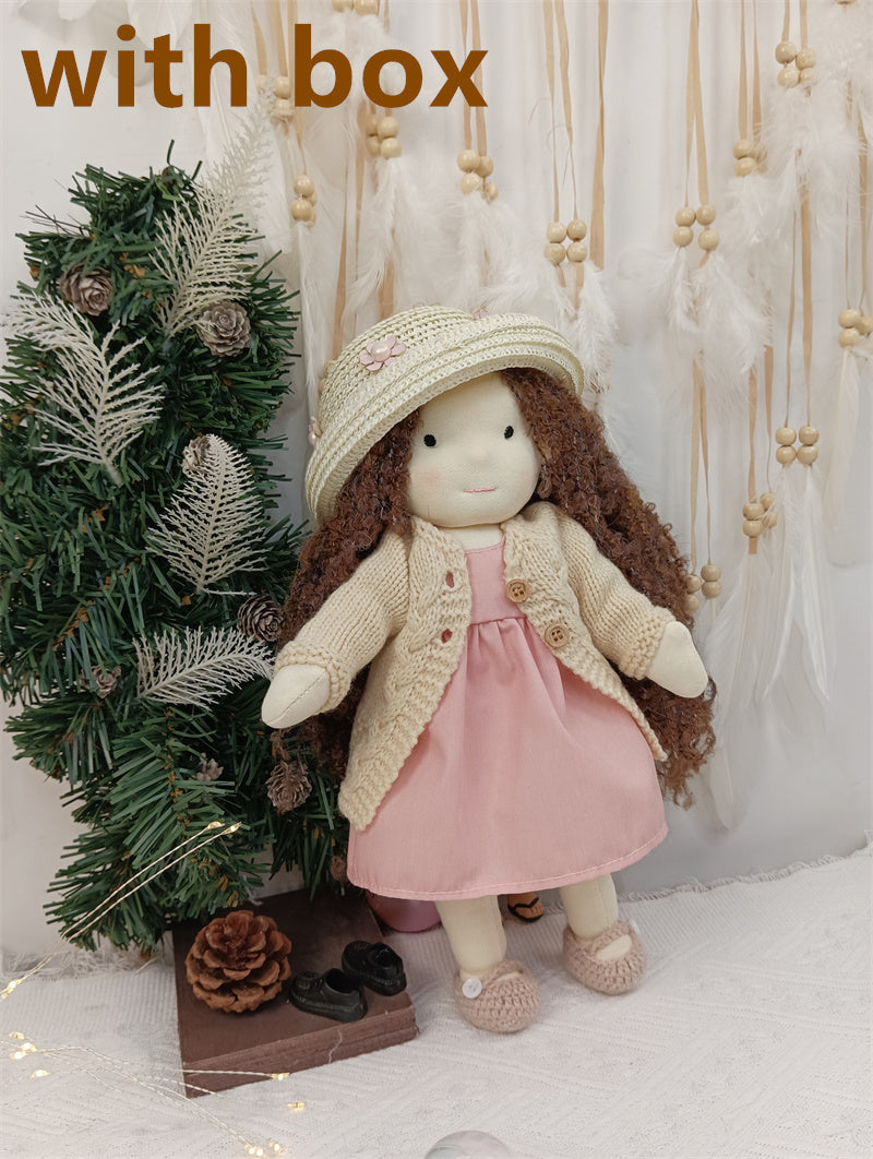 Handmade Curly Girl Plush Doll – 30cm Velvet Stuffed Toy with Clothes