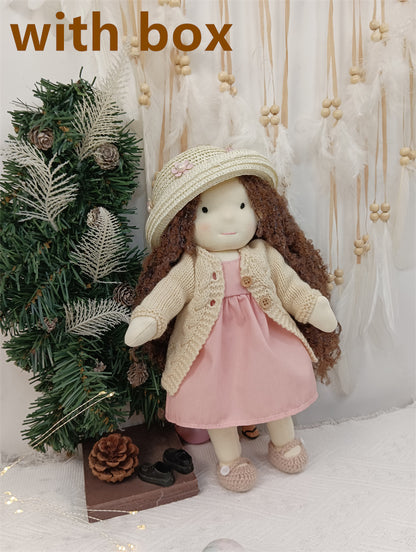 Handmade Curly Girl Plush Doll – 30cm Velvet Stuffed Toy with Clothes