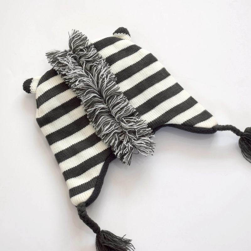 Zebra Knit Winter Hat for Babies & Toddlers (Fleece-Lined, Ear Flaps + Tassels)