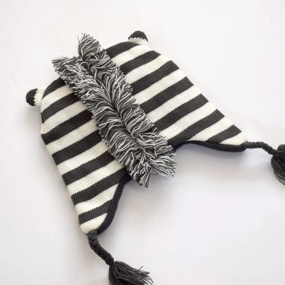 Zebra Knit Winter Hat for Babies & Toddlers (Fleece-Lined, Ear Flaps + Tassels)