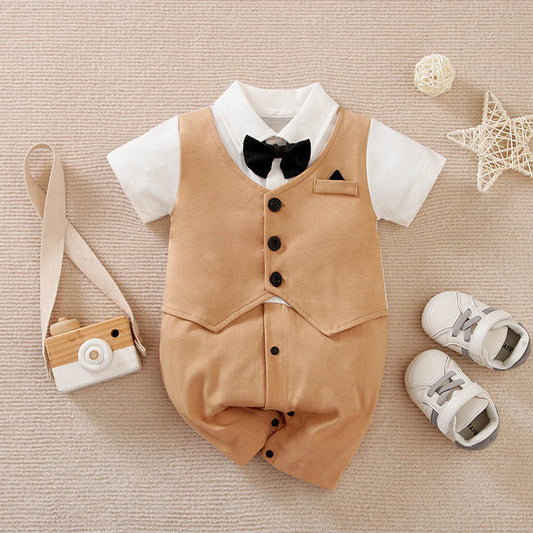 Baby Boy Gentleman Romper with Bow Tie – Classic Dressy Jumpsuit for Special Occasions