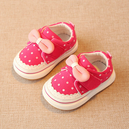 Polka Dot Bow Canvas Sneakers for Baby & Toddler Girls – Soft Velcro First Walker Shoes
