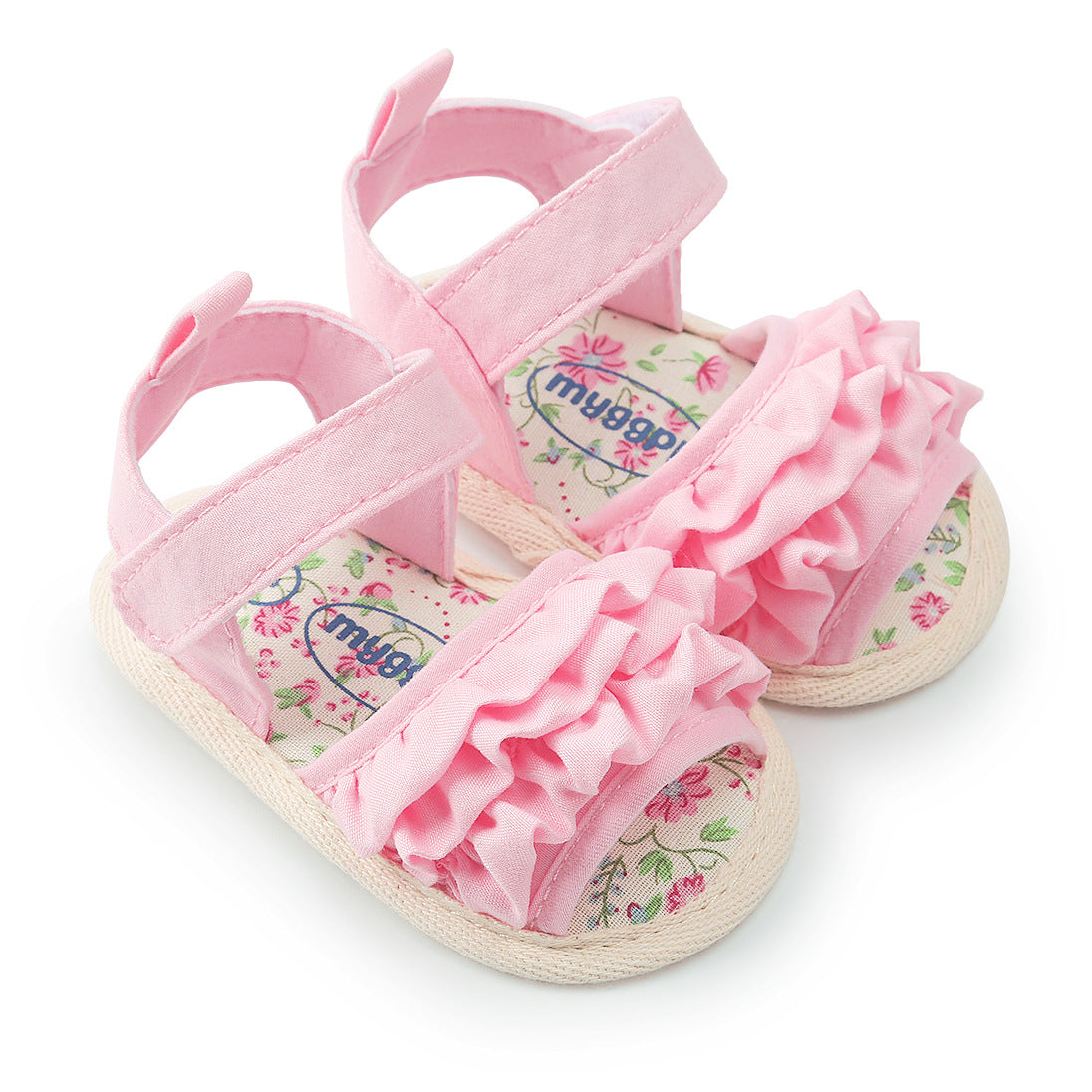 Baby Girl Soft Sole Sandals with Ruffle Detail – First Walkers