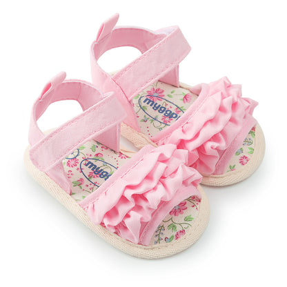 Baby Girl Soft Sole Sandals with Ruffle Detail – First Walkers