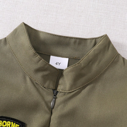 Toddler Boys’ Pilot Jumpsuit – Army Green Long Sleeve Romper (4-5 Years)