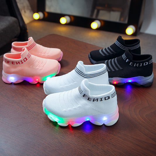 Kids LED Light-Up Knit Sneakers – Lightweight Slip-On Sneakers for Toddlers & Kids