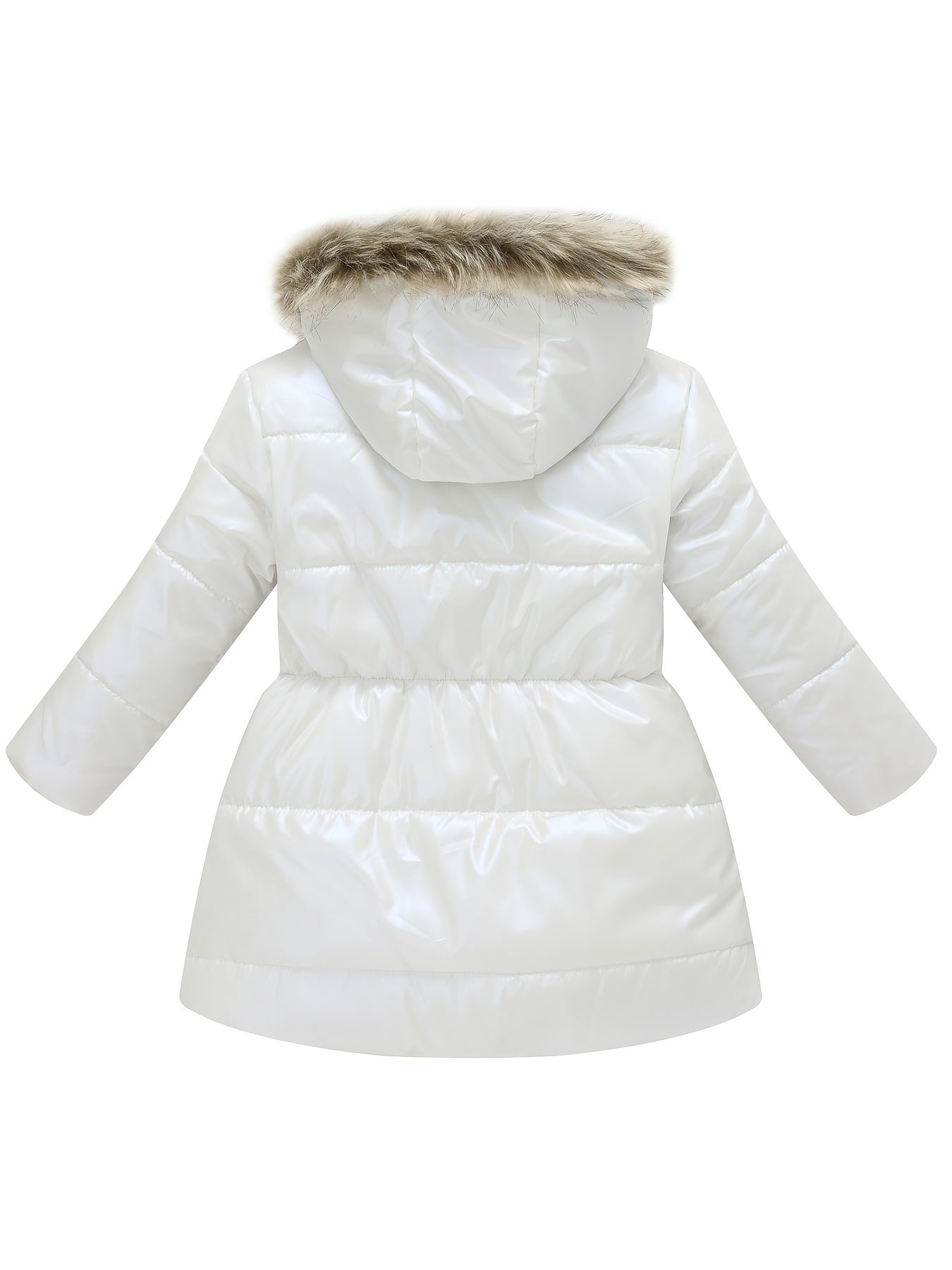 Girls’ Mid-Length Puffer Coat with Faux-Fur Hood (Winter Jacket)
