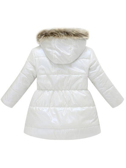 Girls’ Mid-Length Puffer Coat with Faux-Fur Hood (Winter Jacket)
