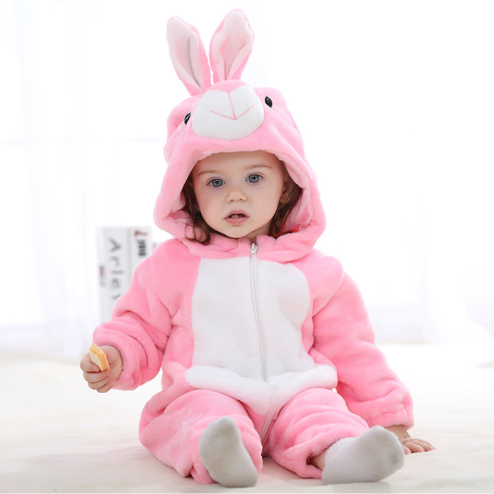 Cozy Animal Hooded Baby Romper – Soft Fleece One-Piece for Fall & Winter (0–3 Years)