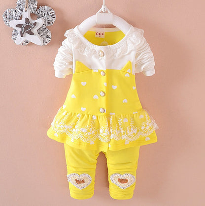 Sweet Lace Baby Girl Outfit Set – Cotton Top & Pants 2-Piece Set for Toddlers