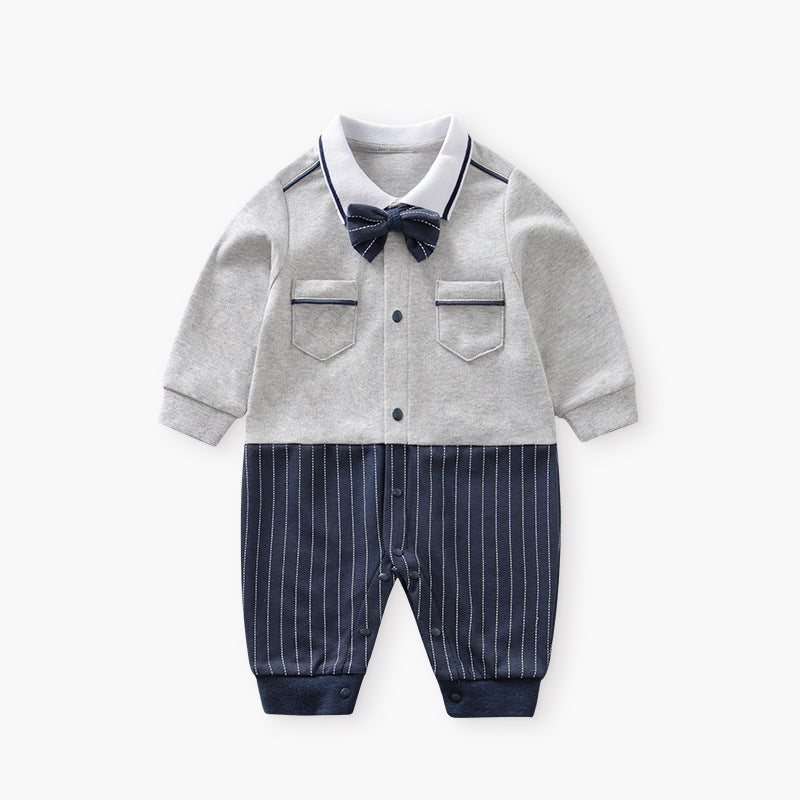 Baby Boy Dressy Romper Onesie (Long Sleeve) – Korean-Style “Little Gentleman” Outfit