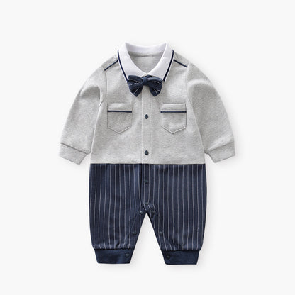 Baby Boy Dressy Romper Onesie (Long Sleeve) – Korean-Style “Little Gentleman” Outfit