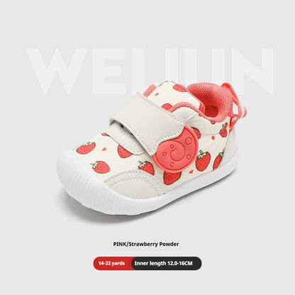 Snail-Patch Mesh Baby & Toddler Sneakers | Breathable Soft-Sole Shoes in White, Grey & Strawberry Pink