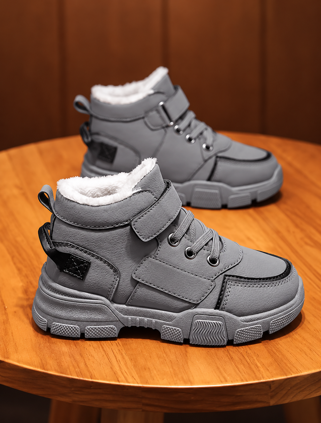 Plush-Lined Chunky Ankle Winter Boots for Kids