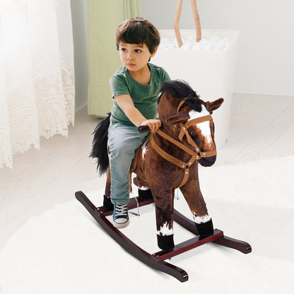 Rocking Horse Plush Ride-On Toy with Nursery Rhyme Music – 18-36 Months, Light Brown/White