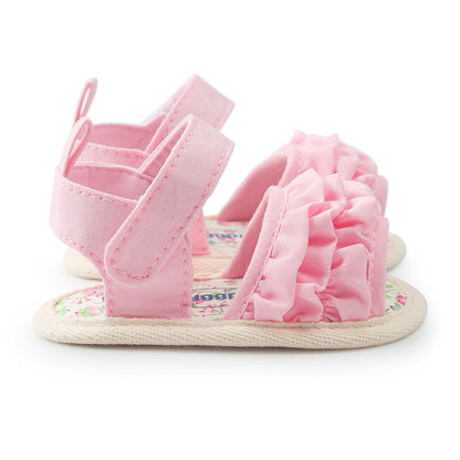 Baby Girl Soft Sole Sandals with Ruffle Detail – First Walkers