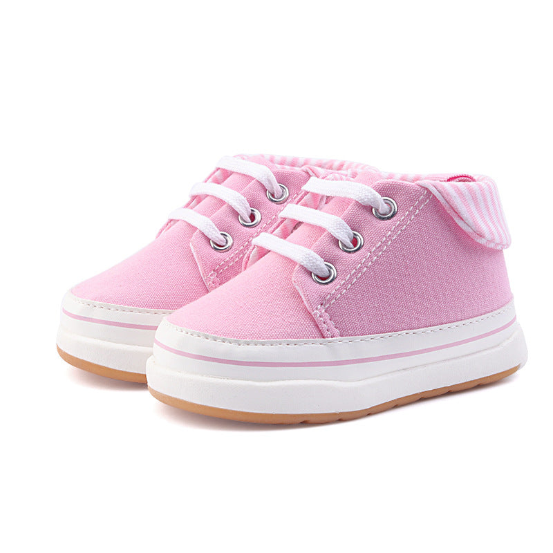 High-Top Canvas Sneakers for Baby & Toddler – Lace-Up Soft Sole First Walker Shoes