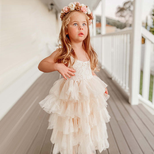 Lace Bodice Tiered Tulle Party Dress – Girls' Special Occasion Dress in Blush, White & More