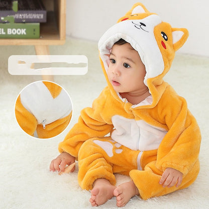 Cozy Animal Hooded Baby Romper – Soft Fleece One-Piece for Fall & Winter (0–3 Years)
