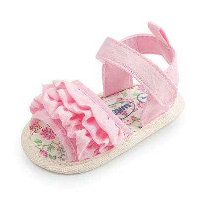 Baby Girl Soft Sole Sandals with Ruffle Detail – First Walkers