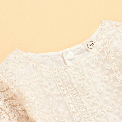 Lace Baby Girl Romper Dress with Flutter Sleeves – Soft Cotton Outfit (0–24 Months)