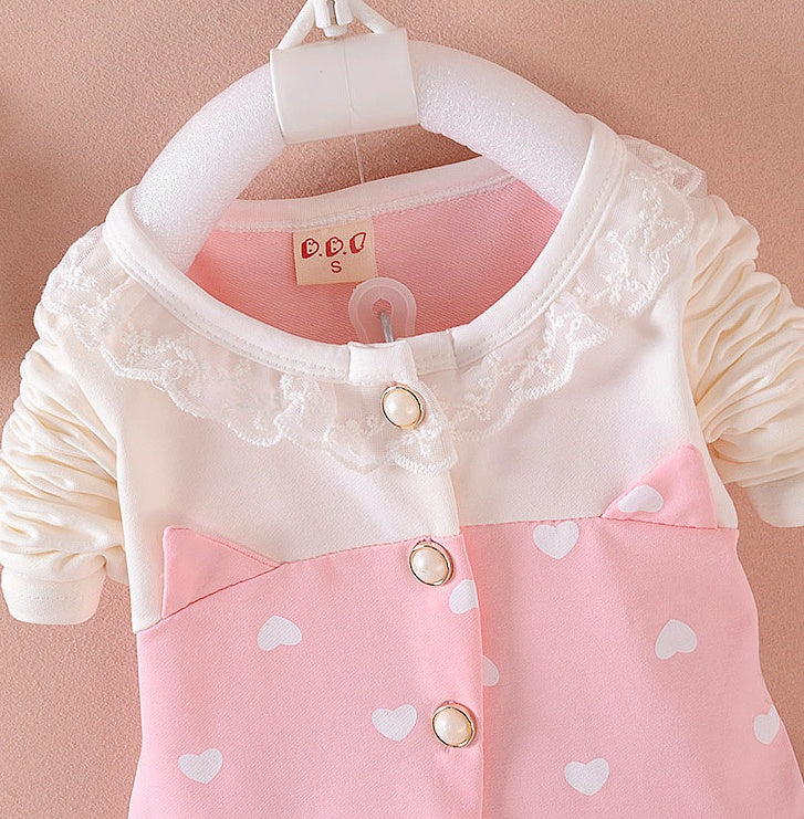 Sweet Lace Baby Girl Outfit Set – Cotton Top & Pants 2-Piece Set for Toddlers