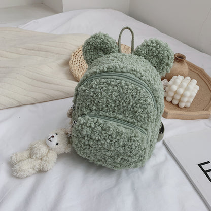 Plush Cartoon Mini Backpack for Kids (Bear/Bunny Ears) – Soft Toddler School Bag