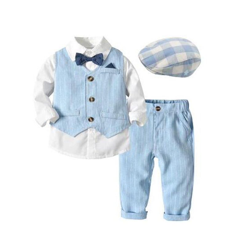 Boys' Long-Sleeve Shirt, Textured Waistcoat & Trouser Set | 3-Piece Bow Tie Suit in Stripe, Plaid & Solid