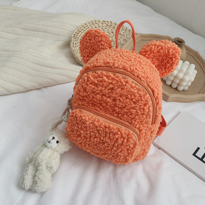 Plush Cartoon Mini Backpack for Kids (Bear/Bunny Ears) – Soft Toddler School Bag
