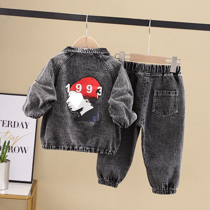 Boys Denim Two-Piece Outfit Set – Zip-Front Jacket & Jogger Pants