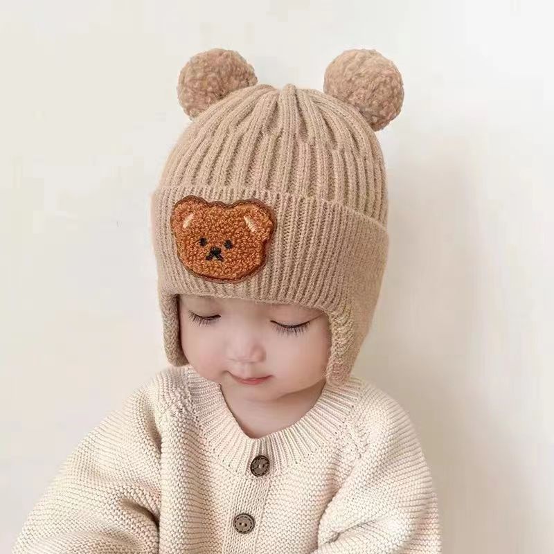 Baby & Toddler Teddy Bear Patch Rib-Knit Earflap Beanie