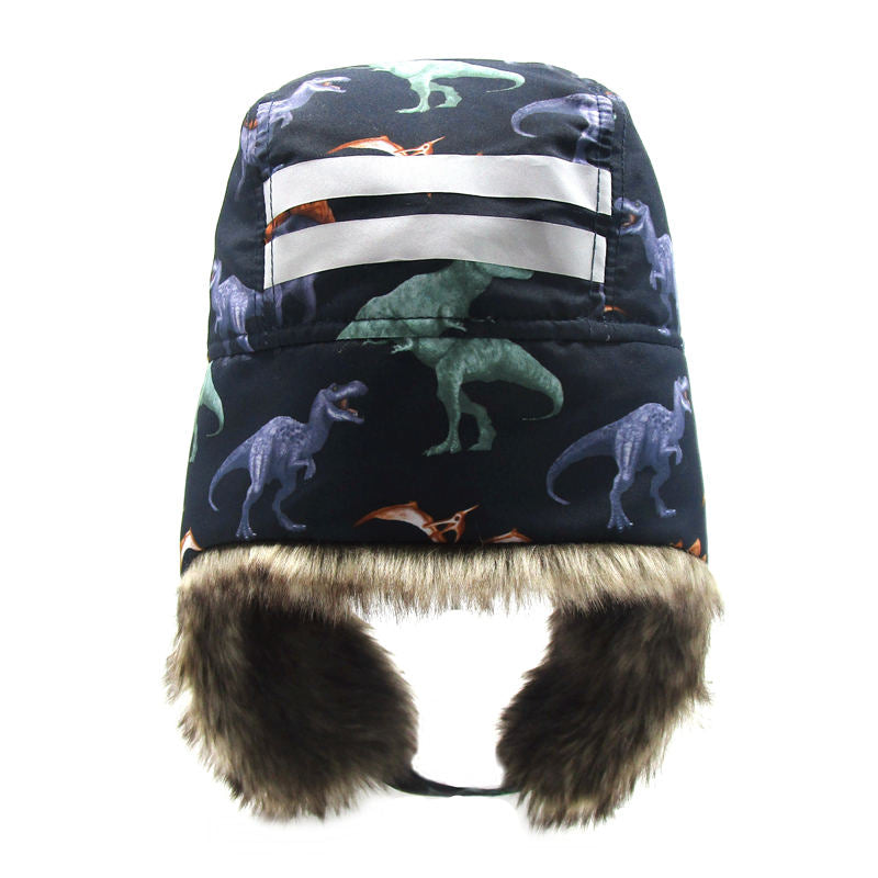 Kids Dinosaur Trapper Hat – Faux Fur Earflap Winter Hat (Windproof & Warm)