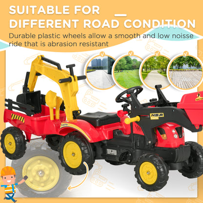 Kids Pedal Excavator Ride-On Toy With Detachable Trailer – Ages 3-6
