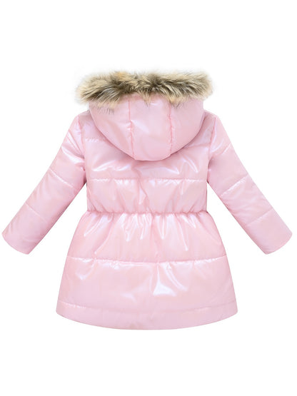 Girls’ Mid-Length Puffer Coat with Faux-Fur Hood (Winter Jacket)