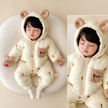 Bear Ear Puffer Hooded Romper for Babies
