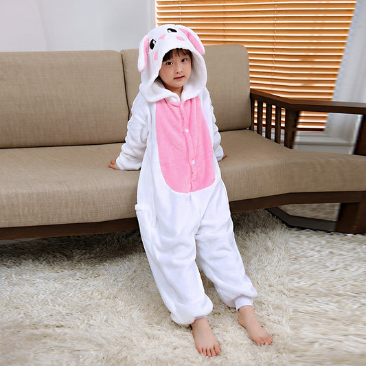 Kids' Bunny Onesie Pajamas – Plush Hooded One-Piece Flannel Jumpsuit with Bunny Ears for Boys & Girls (2–8 Years)