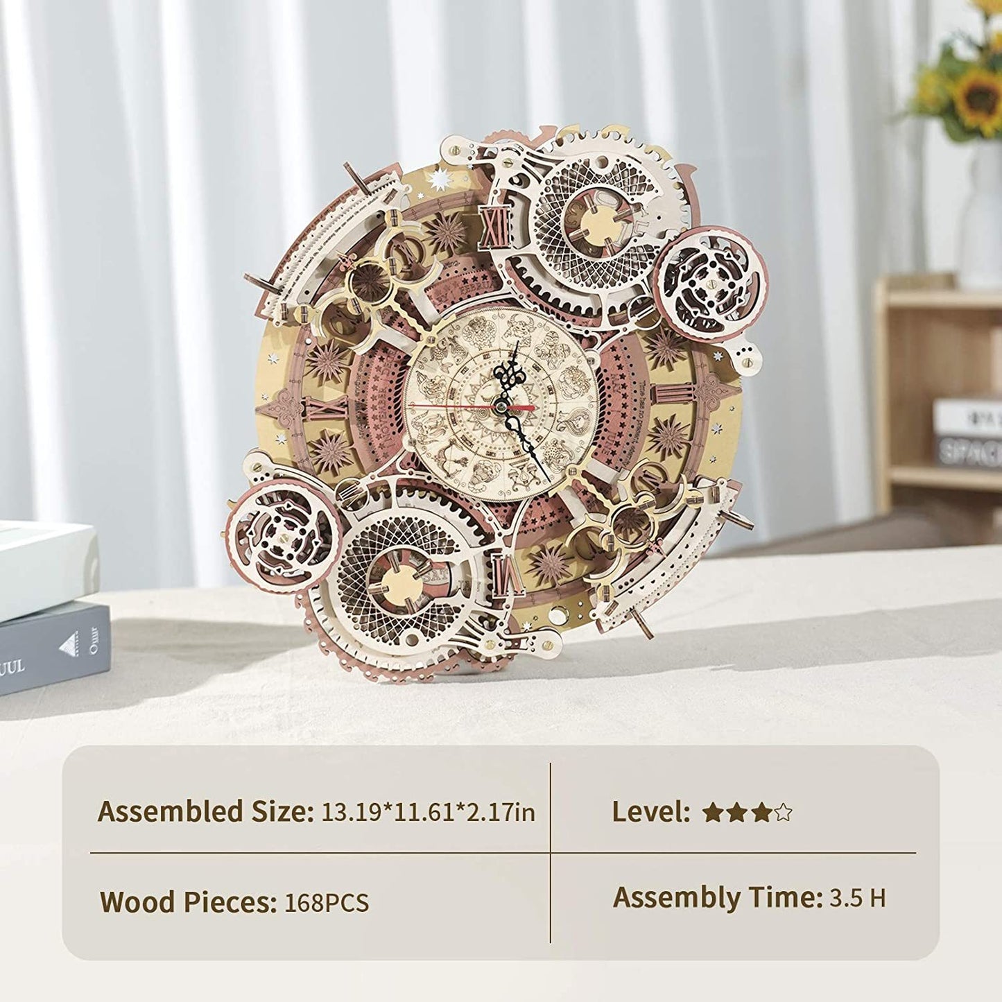 ROKR Zodiac Wall Clock – 3D Wooden Puzzle Model Kit (168 Pieces)