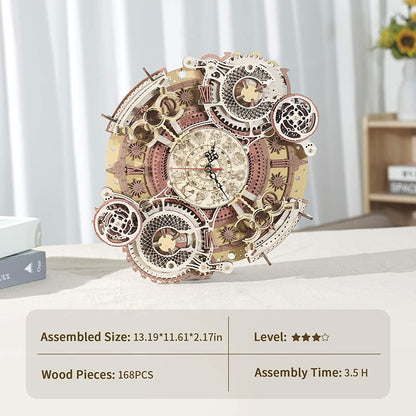 ROKR Zodiac Wall Clock – 3D Wooden Puzzle Model Kit (168 Pieces)
