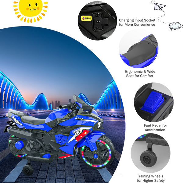 Electric Ride-On Motorcycle 12V for Kids, Ages 2-6 – Light Wheels & Bluetooth Music