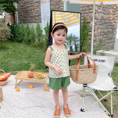 Toddler Girl Green Daisy Cami Top & Solid Shorts Set