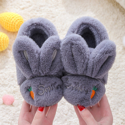 Kids' Fluffy Bunny House Slippers with Non-Slip Sole – Cozy Indoor Shoes for Toddlers & Little Kids