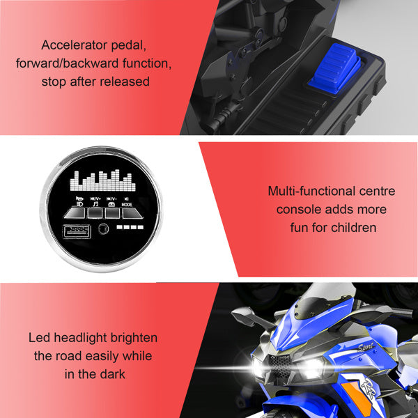 Electric Ride-On Motorcycle 12V for Kids, Ages 2-6 – Light Wheels & Bluetooth Music