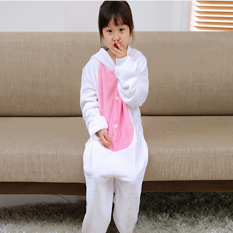 Kids' Bunny Onesie Pajamas – Plush Hooded One-Piece Flannel Jumpsuit with Bunny Ears for Boys & Girls (2–8 Years)