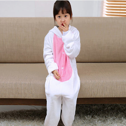 Kids' Bunny Onesie Pajamas – Plush Hooded One-Piece Flannel Jumpsuit with Bunny Ears for Boys & Girls (2–8 Years)