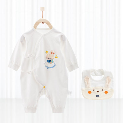 Cotton Wrap-Style Baby Romper with Matching Bib – Soft One-Piece for Newborns (0-6 Months)